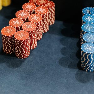 red and blue casino poker chips