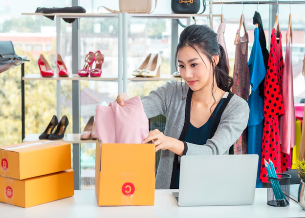 a person opening a box with clothes