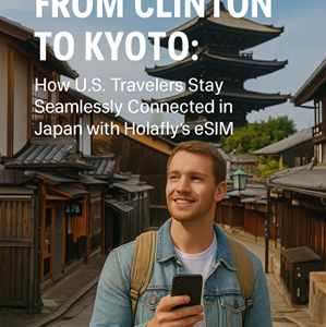 a man holding a phone walking the streets of japan