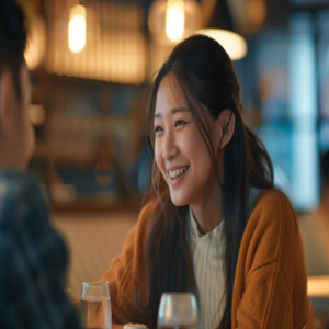 girl sitting at a table smiling