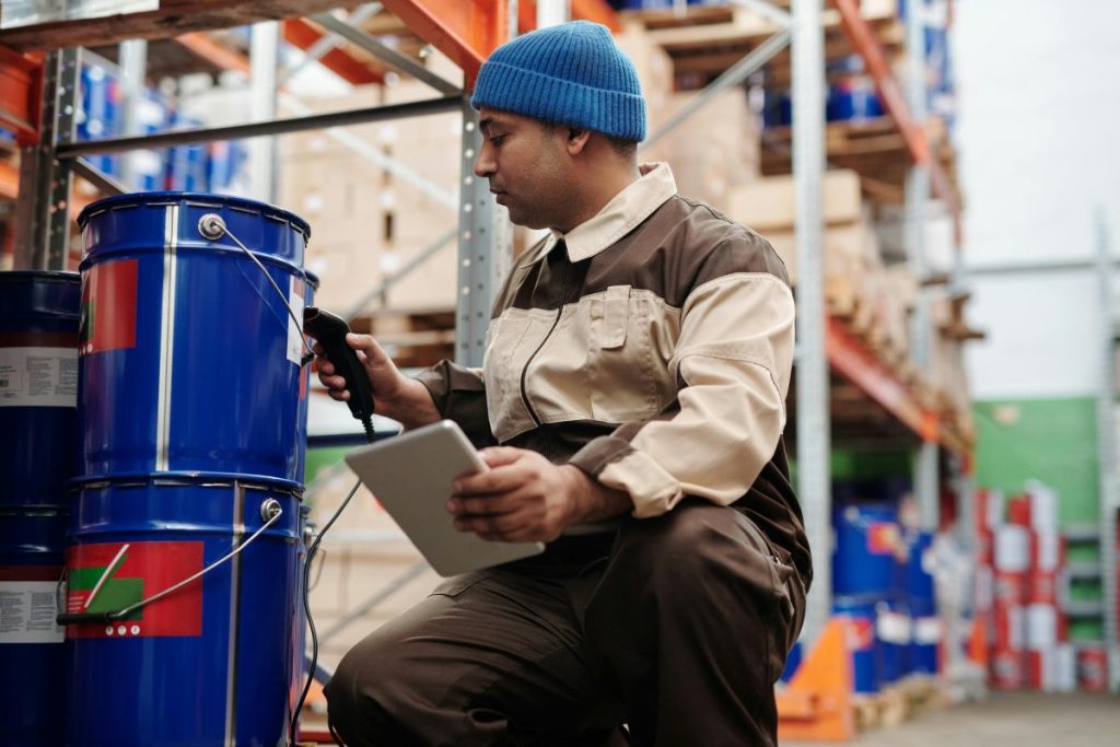 man scanning a bucket