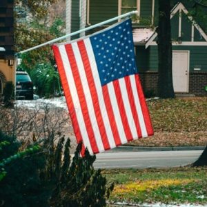 USA flag in a neighborhood