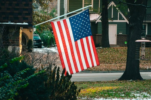 USA flag in a neighborhood