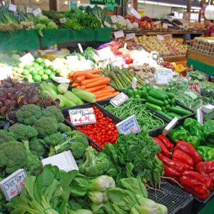 fresh food on display at farmers market
