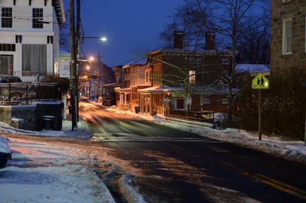 small town night during winter