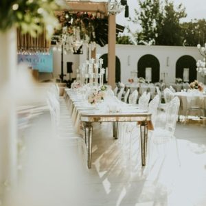 tables and chairs at a wedding venue