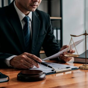 close up of lawyer looking over papers