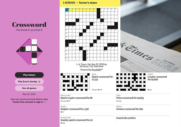 crossword puzzle on a newspaper website