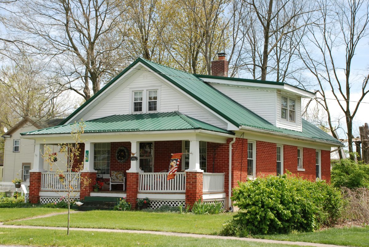 brick house with green roof