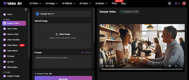 screenshot of viddo ai webpage