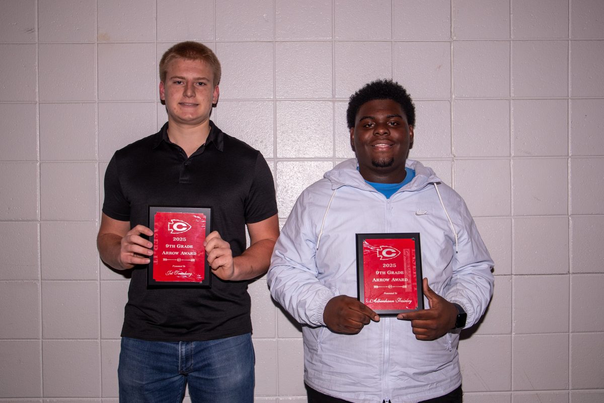 9th grade Arrow Awards were presented to Jett Tranberg (left) and A. J. Fairley (right).
