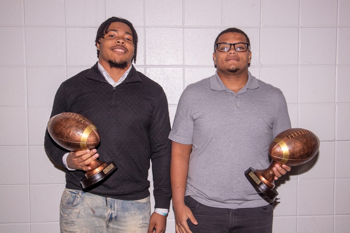 Jaiden Jefferson (left) and Jacob Jones (right) were named team captains for the 2025 football season. Jones also received the Johannsen scholarship.