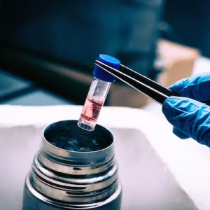 close up of scientist holding tube