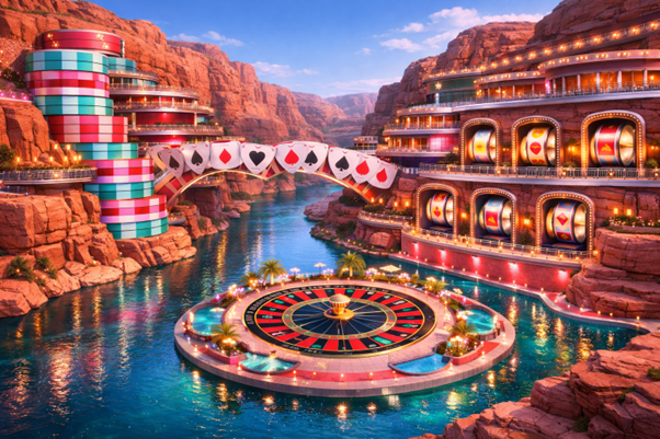 ai photo of a city made out of casino games