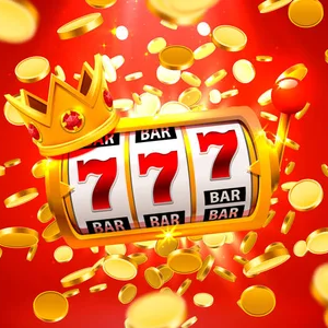 casino slot machine 777 with crown and coins flying