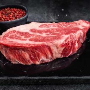 thick piece of stack on a black plate