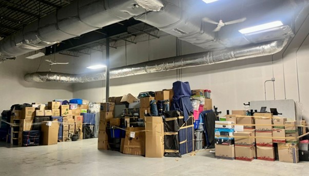 warehouse with boxes strapped together