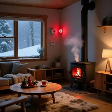 carbon monoxide alarm near a fire place