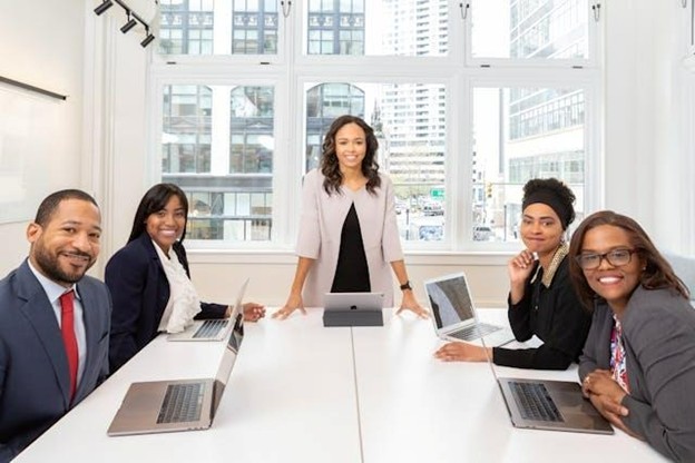 People smiling during a meeting 