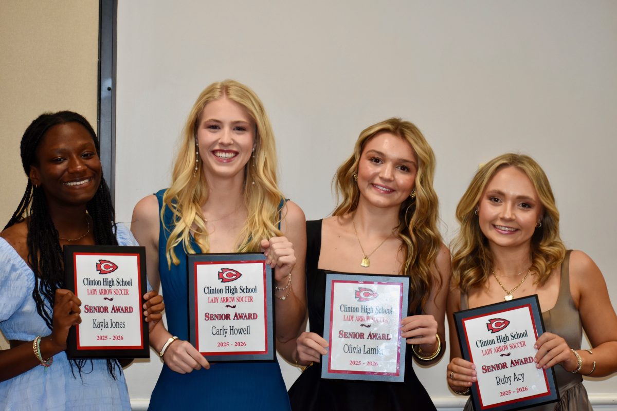 Senior Lady Arrow soccer players recognized at the awards banquet included (l to r) Kalya Jones, Carly Howell, Olivia Lamier and Ruby Acy.