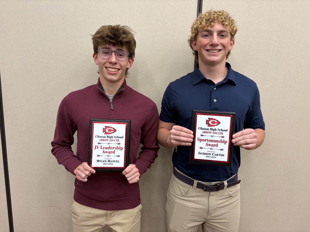 Pictured (l to r) with their awards are Colton Cox, who was named Rookie of the Year; and Zach Pletzke and Levi Fyke, who received Rising Arrow Awards.
