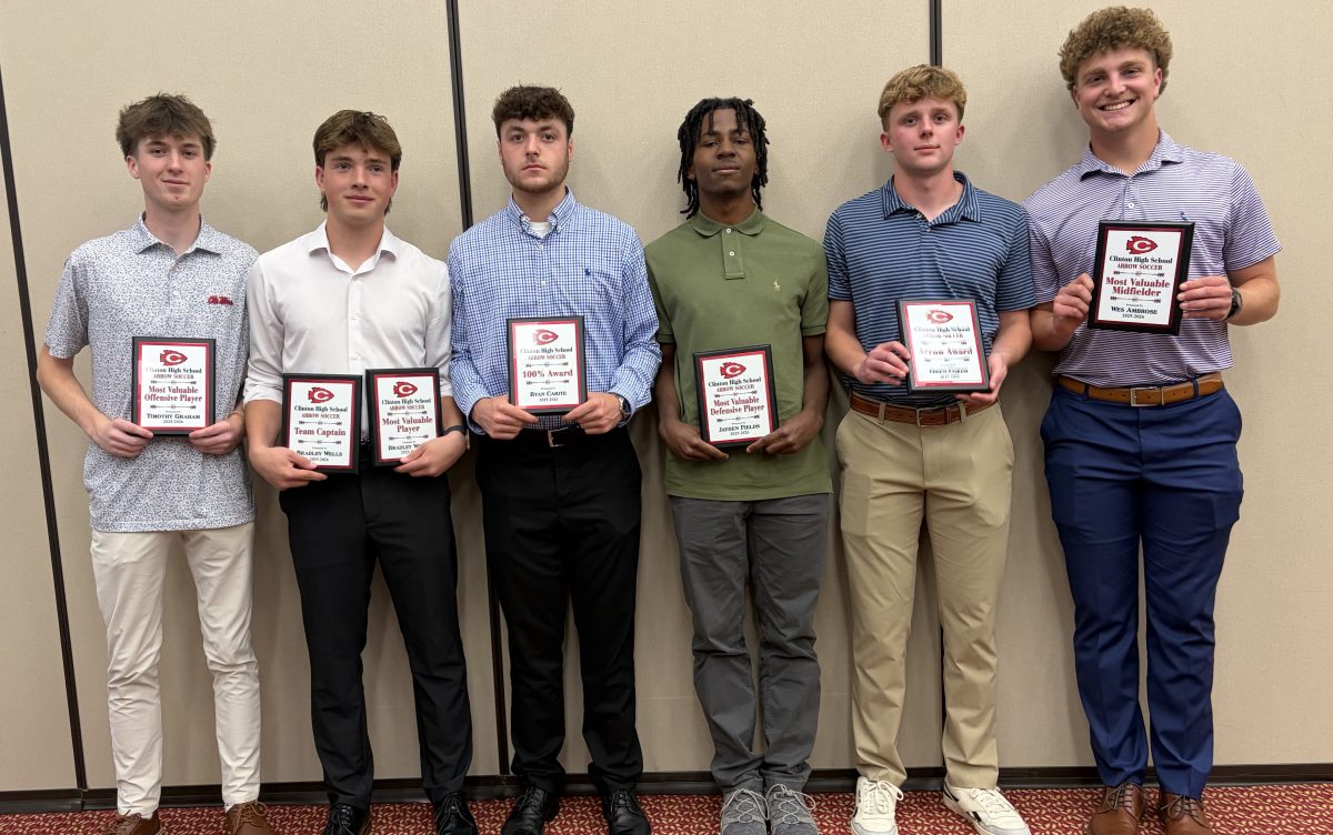 Pictured (l to r) are Timothy Graham, who was named Most Valuable Offensive Player; Bradley Wells, who was named Most Valuable Player and who also received the Team Captain Award; Ryan Carite, who received the 100% Player Award; Jayden Fields, who was named Most Valuable Defensive Player; Owen Coker, who received the Arrow Award; and Wes Ambrose, who was named Most Valuable Midfielder. Not pictured is Cole Hayman, who received the Most Improved Player Award.