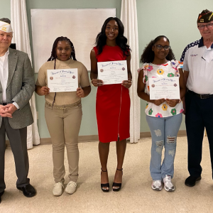 Pictured (l to r) are Post Commander Don Malin, Harmoni M. Ray, Kacey K. Gladney of Clinton, Englin-Amari Conrod, and Post Quartermaster Danny Williams.
