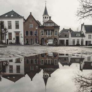 black and white city shot architechure