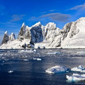 antarctica waters and snowy mountain