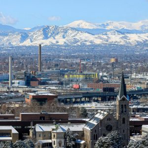 City with a mountain in the background
