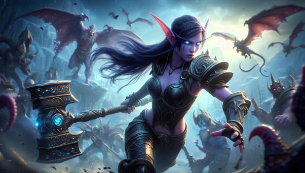 anime woman with sword and glowing eyes