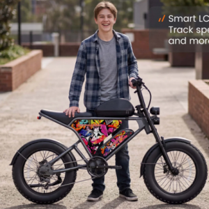 boy standing by an electric bike
