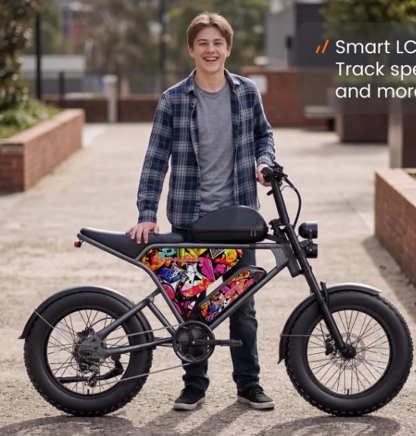 boy standing by an electric bike