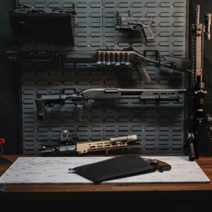 guns and ammo on table