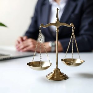 balance sitting on lawyers desk