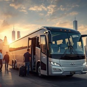 charter bus in city