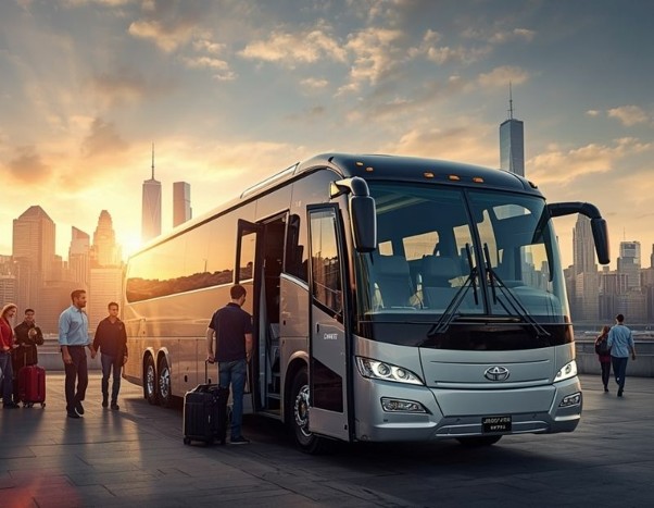 charter bus in city