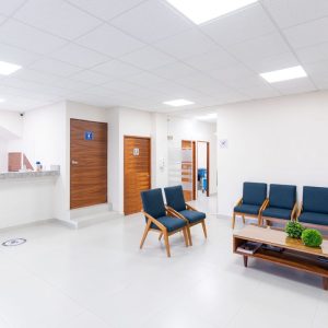 waiting room withblue chairs