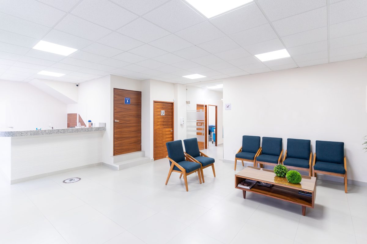 waiting room withblue chairs
