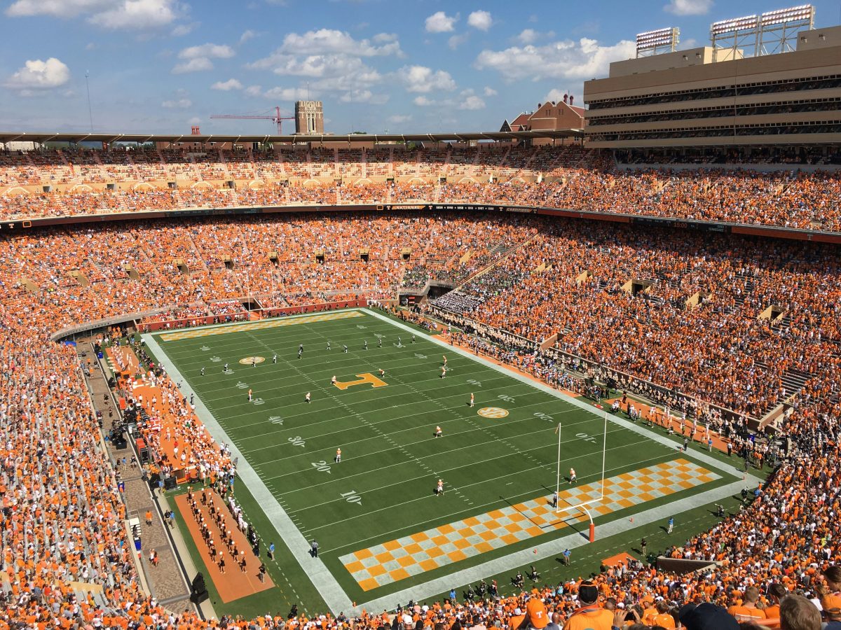 tennessee volunteer football stadium filled with people wearing orange