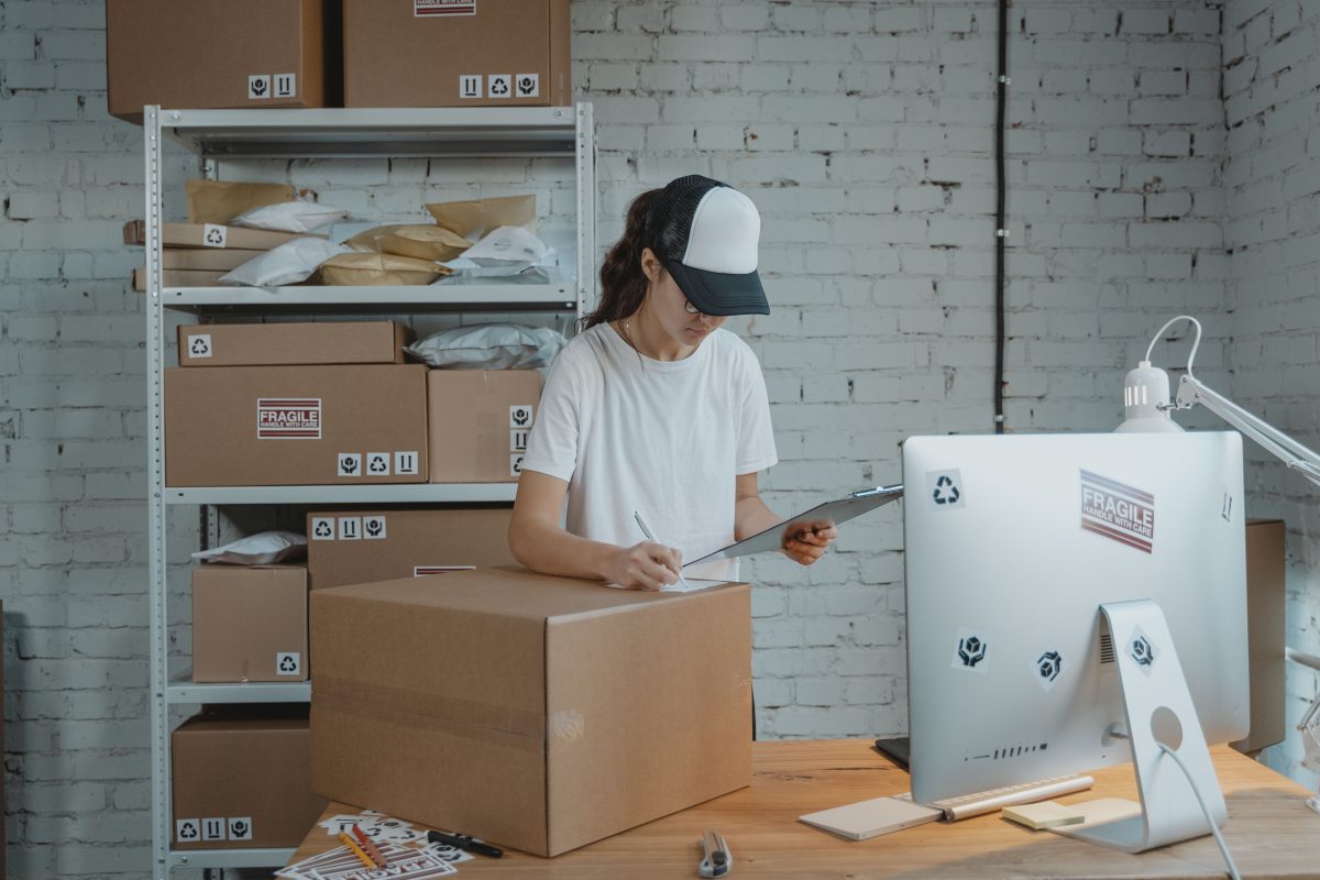 woman in warehouse with boxes