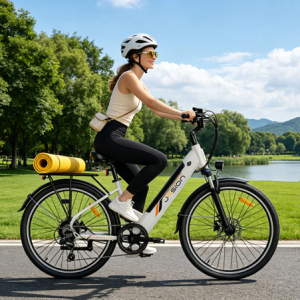 woman riding electric ebike