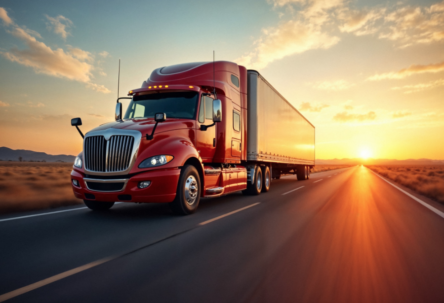 red truck on open road
