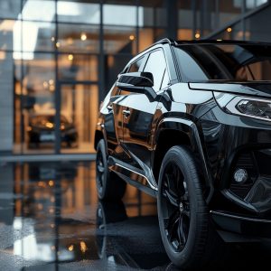 luxury showroom car parked outside