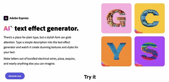 screenshot of adobe website ai text generator