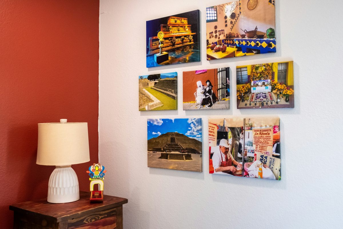statement wall with lamp and pictures