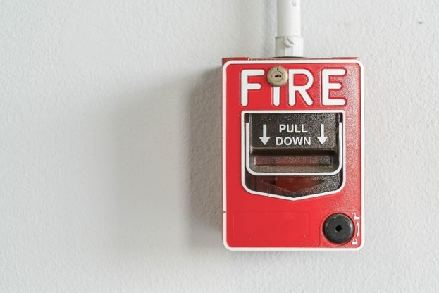 close up of fire alarm on wall