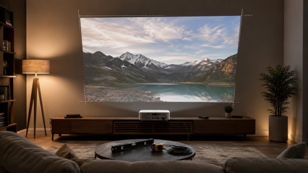 image projected onto the wall in the living room