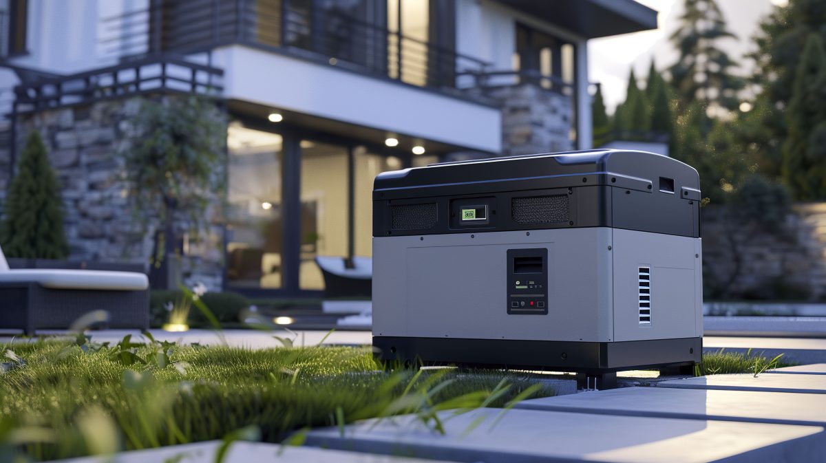generator sitting outside of a brick house