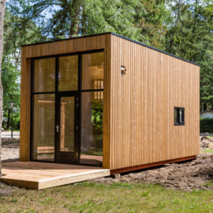 small tiny house near a tree